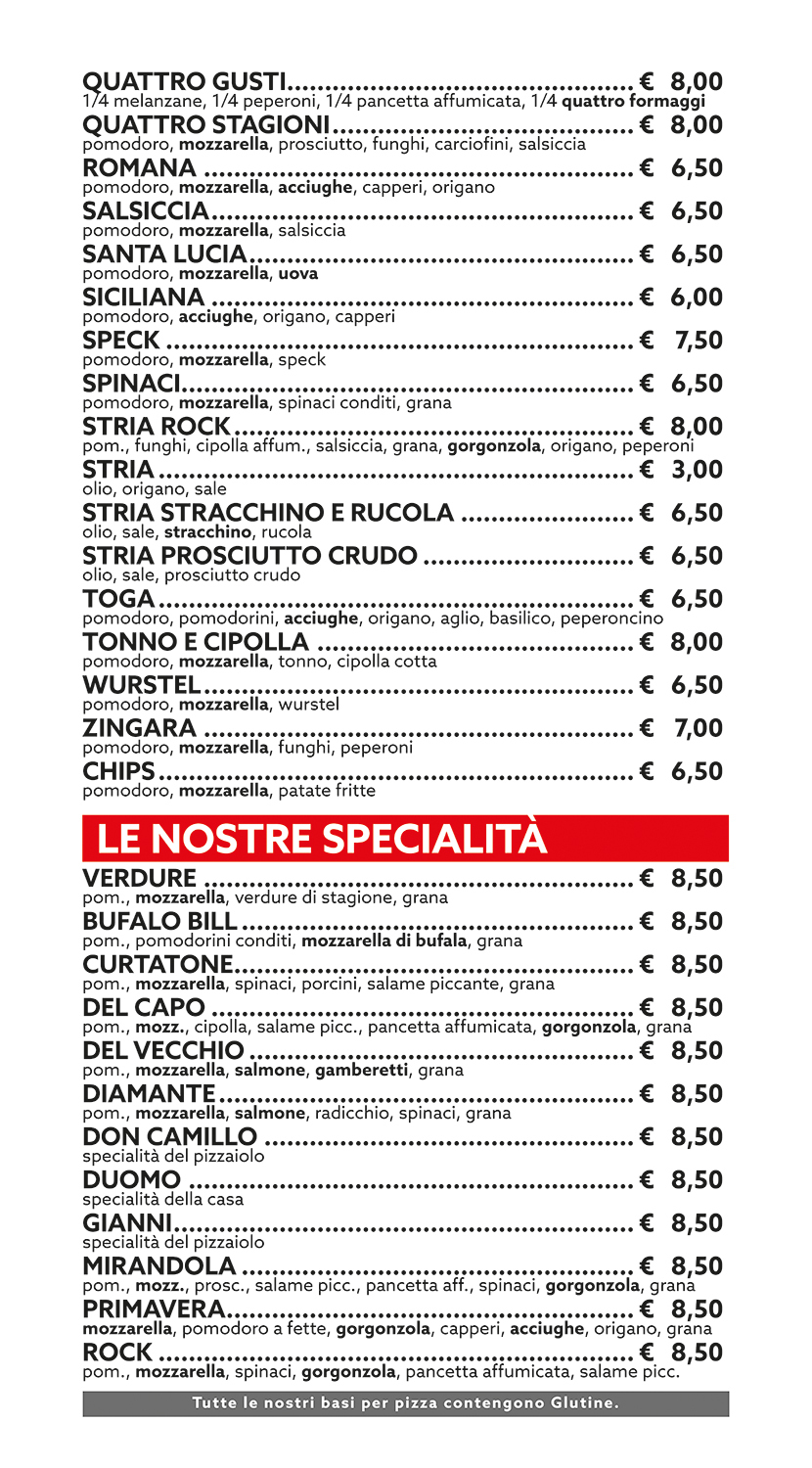 Listino pizze - Le Nostre Specialità